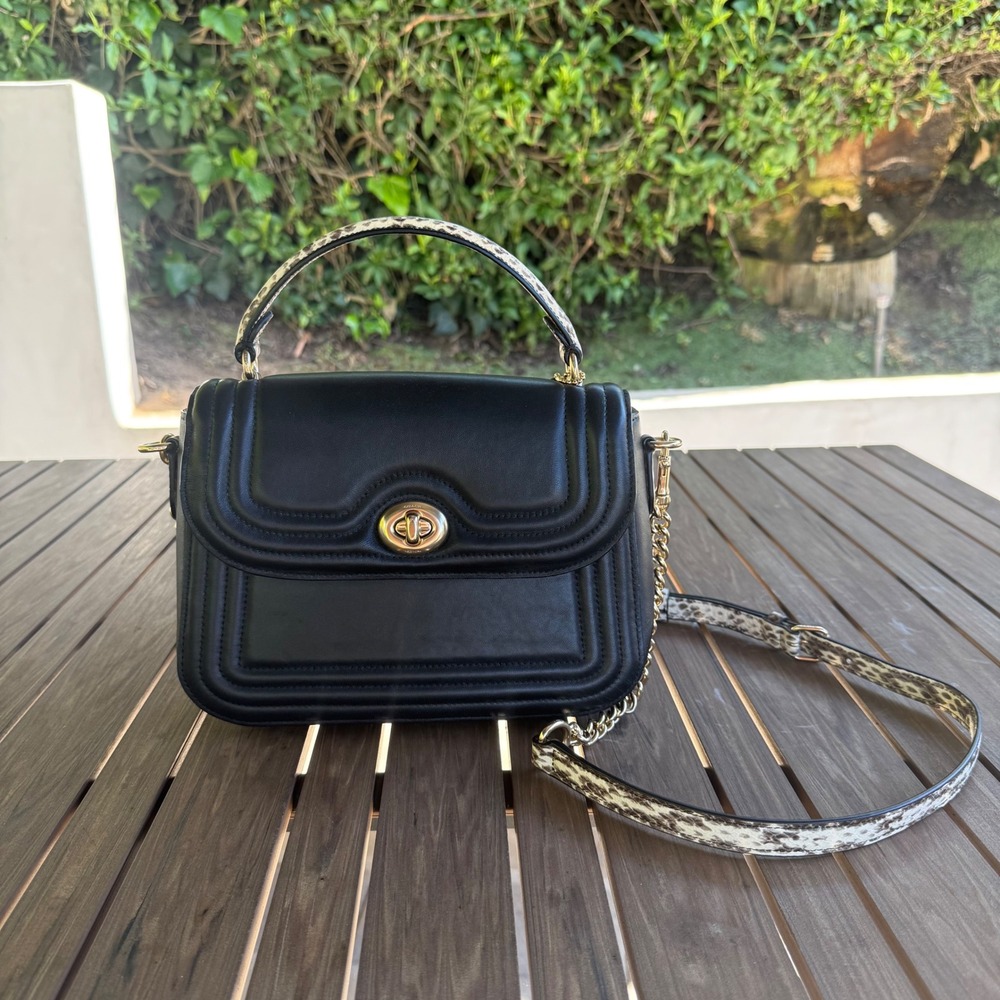 Coach Madison Shoulder Bag Black Quilted Leather‎ Snakeskin Handle C7235
